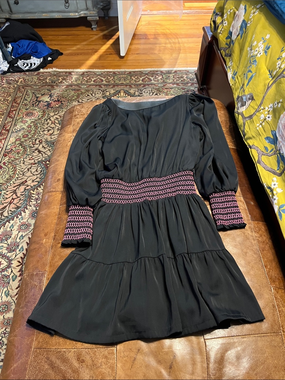Emily McCarthy Frankie dress black with hot pink elastic details, leather collar - Picture 5 of 5